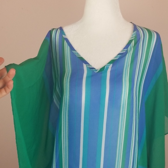 Talbots Blue & Green Sheer Tunic/Top - Picture 2 of 8